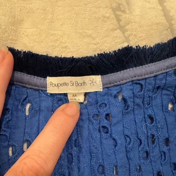 Poupette St Barth Blue Eyelet coverup with Tassels and pleating flutter sleeves - Picture 5 of 11